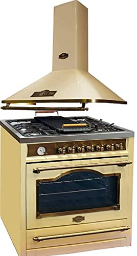 Kaiser Fornello a gas HGE 93555 ElfEm+A 9315 ElfEm, Piano cottura elettrico a gas retrò 90 cm+cappa aspirante 90 cm