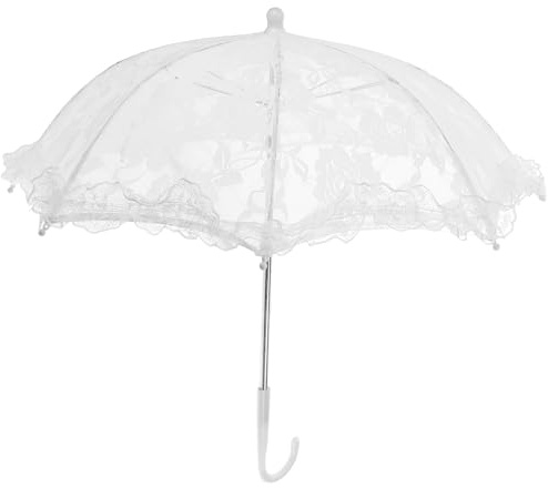ULDIGI Lace Umbrella Kids Decor Wedding Umbrellas for Rain Kids Umbrellas Lace for Tea Party Embroidery Umbrella Flower Girl Rose White Cloth, Iron Parasol Child