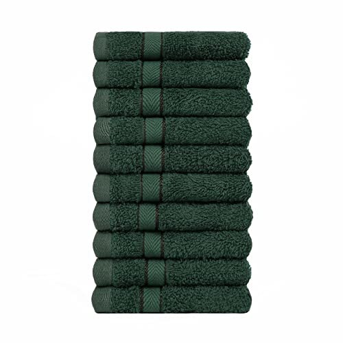 Brentfords 10 Pack Face Towels for Bathroom, Super Soft 100% Cotton Highly Absorbent Luxury Forest Green Flannel Face Cloth Fast Drying Washcloth Home Essentials, 30x30cm