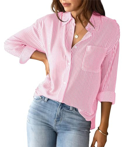 Chemisiers à Col V Lâche Tunique Eté Plage Casual Bureau Blouse Rayé Chic et élégant
