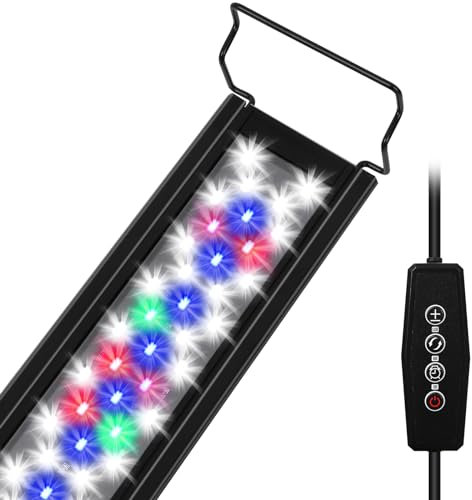 Zingbabu Aquarium Lampe, 40W RGBW Vollspektrum LED Beleuchtung mit Timer und Farblicht Modes, einstellbare Helligkeit Grow Light und ausziehbare Halterung für 48-55 Zoll Led Beleuchtung