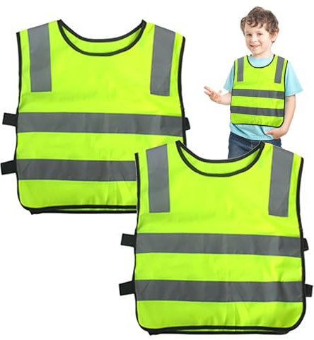 Ownkim 2 Stück Warnweste Kinder Auto Sicherheitswesten Gelb Reflektorweste,Hochsichtbare Weste für optimale Sichtbarkeit,Leichte, atmungsaktive Warnweste für mehr Sicherheit auf dem Schulweg