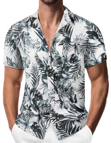 Suwangi Camisa Hawaiana para Hombre Manga Corta Camisa Playa con Bolsillo | Estampado Shirt,Funky,Botones,Vacaciones,Transpirable,Ligera