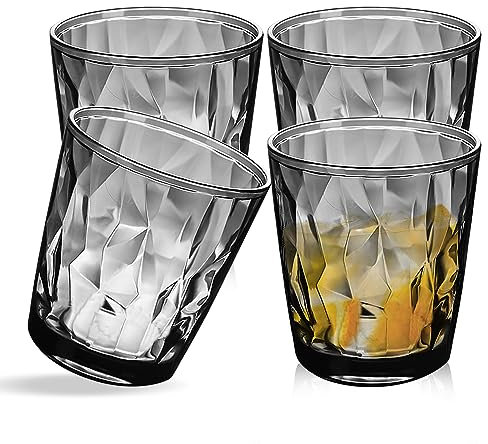 Top-Spring Vasos de Plástico Reutilizables - Set de 4 Transparentes de 300ml para Niños y Adultos - Irrompibles y Duraderos para Beber Agua, Zumo (Gris)