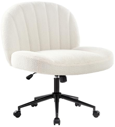 IWMH Bürostuhl ohne Armlehnen, Höhenverstellbar Drehstuhl mit Rollen, Schreibtischstuhl mit Stoffpolsterung, Ergonomischer Stuhl, Lesesessel mit breiterem Kissen zum Sitzen im Schneidersitz (Weiß)