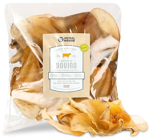 Animal House - Snack Naturale per Cani BARF alle Orecchie Bovine, Delizia Proteica Europea per il Benessere del Tuo Amico a Quattro Zampe (500 GR, ORECCHIE BOVINE)