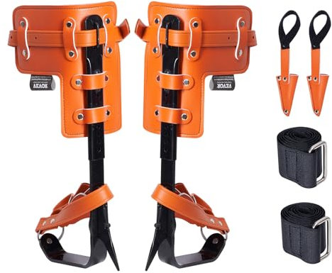 VEVOR Steigeisen Baumklettern, 1 Paar Baumklettern Ausrüstung, 158 kg Tragkraft, Baumsteigeisen mit Gurten & Spike-Schutz, 335,28-431,8 mm, Climbing Spike Set für Kletterer, Obstpflücken, Orange