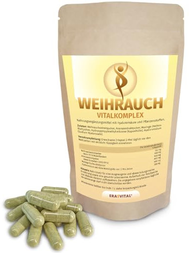 Weihrauch Vitalkomplex Kapseln hochdosiert mit 648 mg Boswelliasäure und 600 mg Bromelain (3600 FIP U) für Frische, Pflege und Balance – Natürliche Wirkstoffe für Ihr Wohlgefühl Vegan (240)