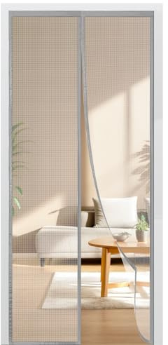 BUIRTLY Fliegengitter Balkontür Magnet, Fliegengitter Tür 65x195cm, Ohne Bohren Stärkere Magneten Insektenschutz Balkontür für Wohnzimmer Kellertüren und Terrassentüren, Grau