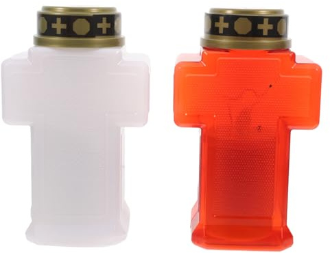 MAGICLULU 2 Pezzi Candela Elettronica Luci Del Cimitero Tombale Lanterna Da Giardino Commemorativa Memoriale Luce Del Giardino Del Cimitero Cortile Simpatia Religioso Plastica