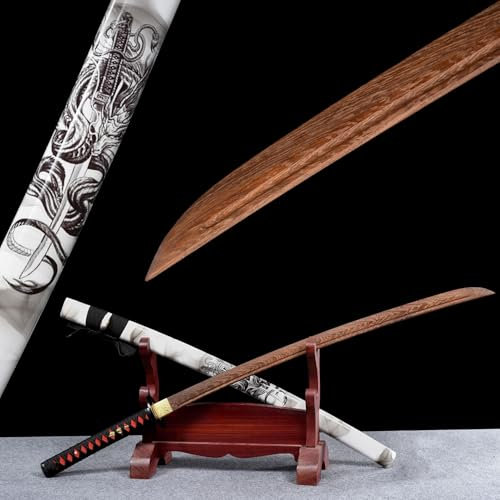 HJHUUA Épée de samouraï Japonaise en Bois 103 cm,Lame en Palissandre Naturel,Katana en Bois Fait à la Main pour Cosplay,Arts Martiaux,Kendo,Cadeau,décoration