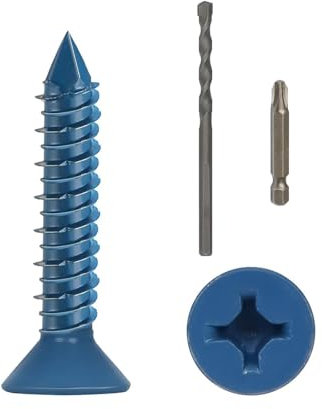 Wavanta 30Pcs M6.5 x 32mm Concrete Screws Anchor, Blue Flat Head with Screwdriver Bit and Drill Bit for Concrete, Masonry Brick Stucco Cement Block Screws, Diamond Point