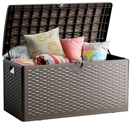 Ortus Collective 80 Gallon Deck Box, Waterproof Resin, Lockable & UV Resistant Storage Box for Patio, Garden, Pool, Brown