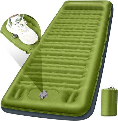 FNARMW Camping Sleeping Pad, Extra Thick 5 Inch Camping Mat with Pillow Built-in Foot Pump Inflatable Sleeping Pads Compact for Camping Backpacking Hiking Traveling TentïŒMilitary YellowïŒ