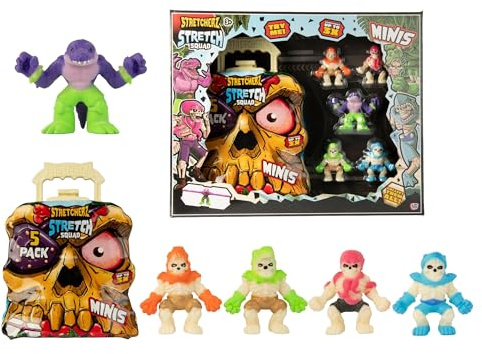 HTI Stretcherz Play Case With 5 Mini Stretch Toys for Kids | Stretchy Fidget Toy Set in Dino or Skull Case | Sensory Stress Relief Toy | Collectible Figures for Boys & Girls Ages 3+