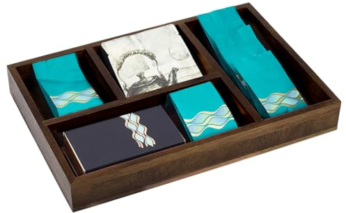 PH PandaHall 5 Grids Wooden Tea Bag Organizer Tea Storage Tray Sugar Packet Holder Condiment Storage Containers Sweeteners Candy Organizer Box for Coffee Station Kitchen Countertop Office Supplies
