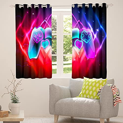 Homewish Videospiel Vorhänge Jungen Gamer Zimmer Dekor Gaming Vorhänge Rot Gamepad Gaming Blackout Vorhänge Teens Kinder Action Buttons Joysticks Fenster Drapes Neuheit Spiel Konsole Vorhang,55X69