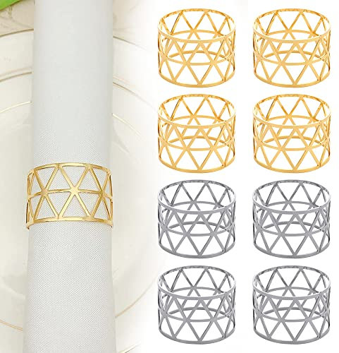 VCRANONR 8 Stück Servietten Ringe Prismatische Serviettenringe Silber Serviettenring Kreative Serviette/Napkin Rings für Tischdekoration Metall Serviettenringe (30 mm hoch * 45 mm Durchmesser)