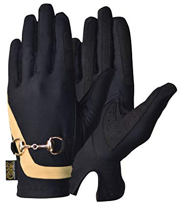 AK Horse Riding Gloves for Women, Ladies Equestrian Gloves with Bit Chain, Non-Slip Grip, Breathable Lightweight Running Gloves for Outdoor Horseback Riding AKRS-6119 (Black/Gold, M)