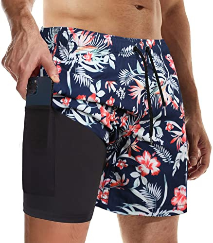 Suwangi Bañadores Hombre con Forro Compresión Pantalones Cortos de Natación Secado Rápido Shorts de Baño Bañadores de Surf