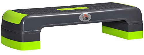 HOMCOM Step de Aeróbic Plataforma Step para Fitness Stepper Antideslizante con Altura Ajustable de 10/15/20 cm Tabla de Ejercicio en Casa Gimnasio Oficina Carga 150 kg 78x28x20 cm Gris y Verde