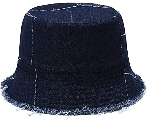 XYIYI Unisex Dark Blue Double-Side-Wear Reversible Bucket Hat Denim Washed Fisherman Cap Beach Sun Hat