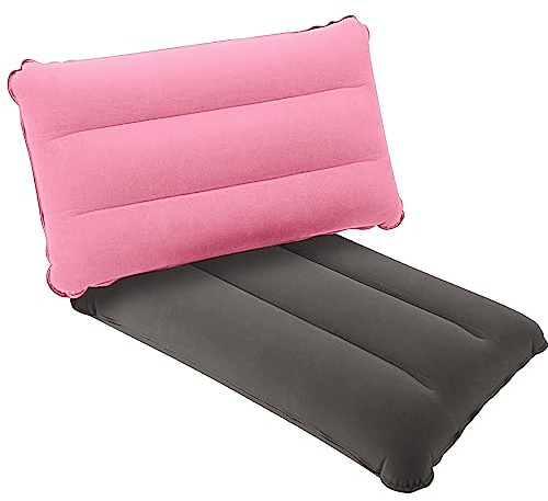 SUTAFOR Lot de 2 Oreillers Gonflables de Voyage Compacts, Portables Coussin de Plage pour Le Camping, Les Excursions 44x28 cm, Rose+Gris