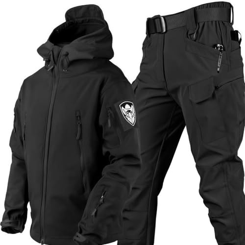 WENNEWU Men's Tactical Softshell Suit, Fleece-Lined Jacket and Trousers Set