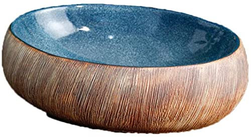 SONAXO Resin Washbasin, Natural Stone Oval Built-in Vintage Washbasin Sink Ceramic Container Hotel Splash-proof Washbasin for Bathroom