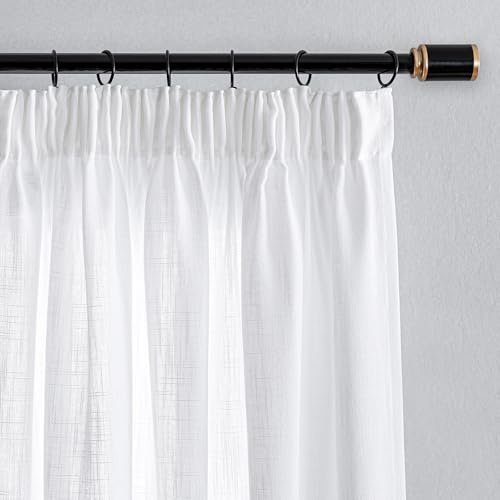 MYSKY HOME Tende e Tendaggi Tenda da Soggiorno con Nastro Volant Tenda ad Anello Set di 2 Tende in Simil Lino Semitrasparente per la Camera dei Bambini, H 245 x L 140 cm, Bianco