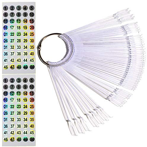 WOKIRO 50 Pièces Nuancier Ongles Avec Autocollants de Numéro 1-50 Pour Présentoir, Faux Ongles, Vernis, Accessoire (Transparent)