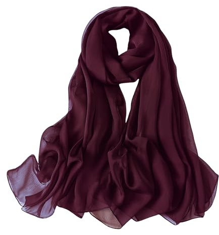 Lina & Lily Bufanda de gasa arrugada para mujer, chal para primavera y verano, transparente, sedoso y ligero, rojo (Maroon), talla única