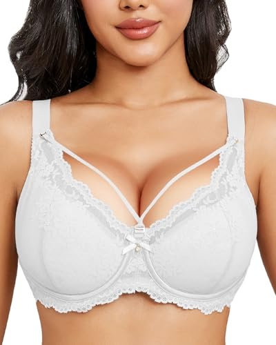Svmer Women Sexy Lace Bras Plus Size Push Up Ladies Full Cup Comfort Bra White 38C
