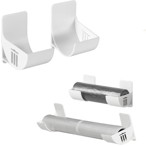 LMSAWK Sin Perforaciones Soporte para Bolsas, Dispensador de Bolsas de Basura Autoadhesivo, Soporte Papel Aluminio Estantería Colgante, para Papel para Hornear, Papel de Aluminio