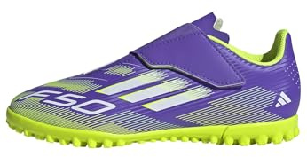 adidas F50 Club Hook and Loop Turf Football Boots Kids, Purple Rush/FTWR White/Lucid Lemon, 4.5 UK Child