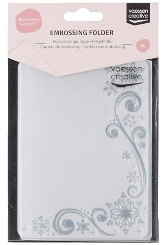 Vaessen Creative Prägeschablone Schneeflocken und Zierkringel 14,6 x 10,7 cm – Embossing Folder für Karten Basteln, Scrapbooking, Journaling – Wiederverwendbar, Präzise Ergebnisse, Für Stanzmaschinen