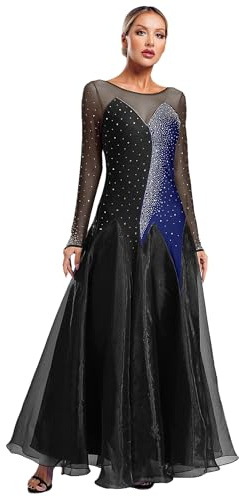 inhzoy Donne Lirico Vestito Danza Moderna Jazz Manica Lunga Abito da Ballo Latino Americano Tango Danza Standard Valzer Vestito da Balletto Ballo Moderno Contemporaneo Nero XL