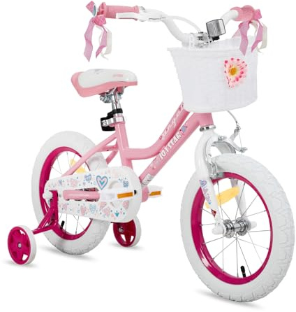 JOYSTAR Angel 14 Inch Kids Bike for 3-5 Years Old Girls,14 inch Girls Bikes with Stabilisers and Basket,light pink