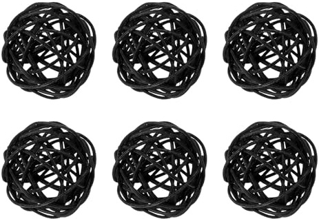 QUARKZMAN 6 Pcs Bolas De Ratán De Mimbre 2 Pulgadas Bolas Decorativas De Ratán Rellenos para Floreros para Bodas Centros De Mesa Tazones Decoración del Hogar, Negro