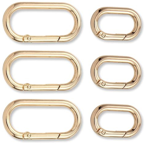 OUDQFCJ 6 llaveros de 40 mm dorados ovalados con cierre a presión, llaveros, mini mosquetones de metal para monederos, llaveros, llaveros, manualidades
