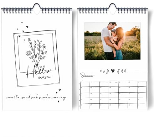 Fotokalender 2026 zum selber gestalten I Schwarz Weiß I Bastelkalender DIN A4 I DIY Kalender I Hochwertiger Wand-Kreativ-Kalender 2026 zum Selbstgestalten I Foto Bilder einkleben
