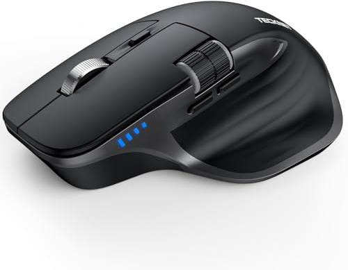 TECKNET Bluetooth kabellose Maus(BT 5.0/5.0+2,4G), Seitliches Mausrad, Superschnelles Scrollen, Wiederaufladbare Ergonomische, Maus Silent Mouse 4800 DPI, 7 Tasten, für Mac OS,Windows, Schwarz