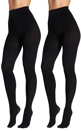Seidiva 2Pairs Opaque Tights for Women 80D High Waist Womens Stockings Soft & Elastic Women’s Pantyhose with 20+ Colors_2Black-XS