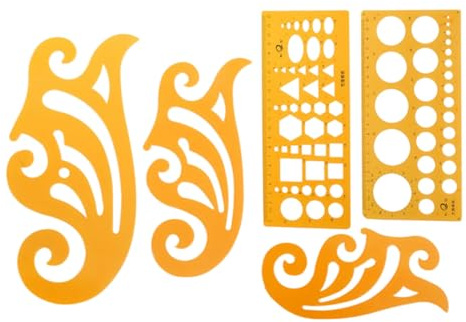 COHEALI 5 pièces Règle de Dessin Coffrage Intérieur avec Gabarits Cercles et Courbes Outil de Mesure pour Architecture et Design Plastique Transparent Orange
