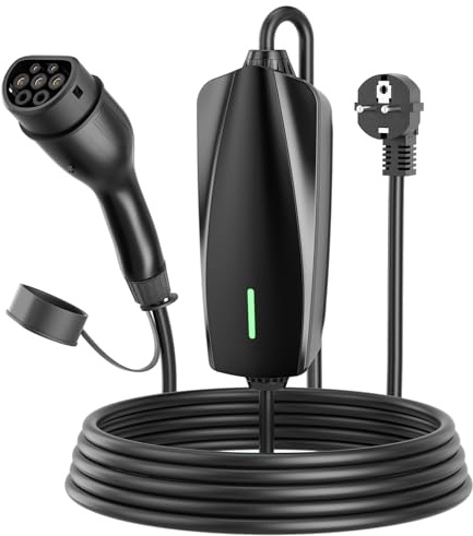 Evjuicion Caricabatterie elettrico per auto 8 metri 16A 3,68kW Schwarz Cavo di ricarica per auto elettrico con indicatore LED, blu portabilità domestica EV caricatore tipo 2 con borsa di stoccaggio