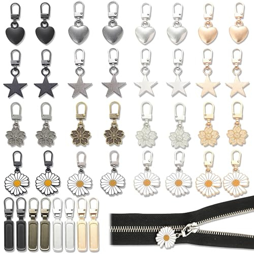 YinnFeen 40 Piezas Tirador Cremallera, Cierre de Cremallera Desmontable de Metal, Reparación Cremallera Tiradores de Cremallera para Chaquetas Bolsos Mochilas Maletas