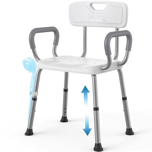 AGELESSJOY Chaise de Douche pour Personnes Âgées 150 kg, Siège de Douche à Assise Large avec Accoudoirs, Tabouret de Douche en Aluminium Hauteur Réglable, Siège Baignoire Adulte White