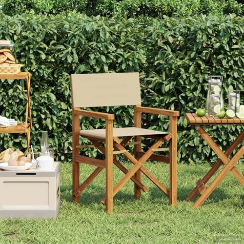 LoogCape regissörsstol i massivt teak brun och beige med vadderad sits, vikbar och väderbeständig, 56 x 54 x 87 cm, perfekt som trädgårdsstol, balkongstol, terrassstol för vår och sommar