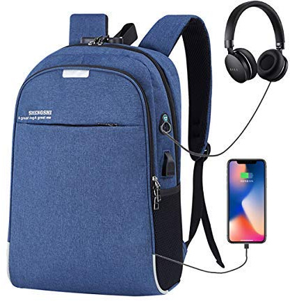 ASEOK Anti-stöld business smart ryggsäck, ryggsäck med USB-laddningsport, reflekterande stöldsäker vattentålig högskola dator lätt ryggsäck, passar för män/kvinnor 15,6 tums bärbar dator