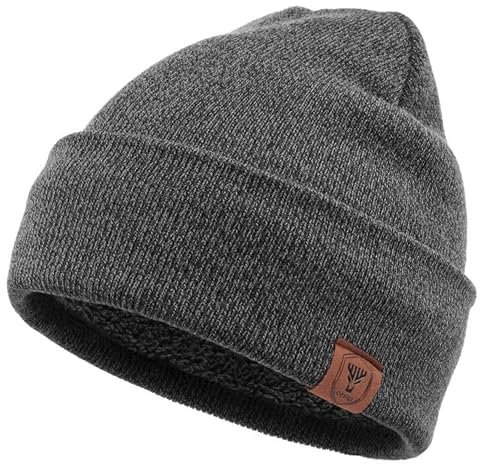 OZERO Winter Beanie Mütze,Thermo Strickmütze Laufmützen Wintermütze für Herren und Damen, Grau(Dünner Faden), 1